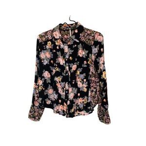 Free People Top Women Extra Small Mix Floral Print Button Up Shirt Boho XS